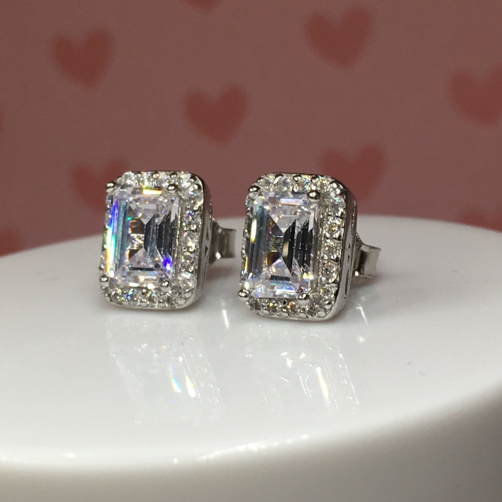 14k white gold emerald diamond 3 ct halo earrings - Picture 8 of 8